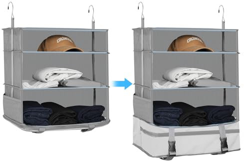 Aomiduo Compression Koffer Organizer Packtaschen Kompression Hängend Packing Cube Aufhängen Großer Haken Faltbar Regal Handgepäck Organizer für Reisen Tragbare Reiseregale Packwürfel für Rucksack Grau