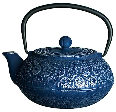 Bouilloire à Thé Japonaise Théière En Fonte 1000ML/1L Théière Japonaise Bouilloire Théières Bouilloire Non Revêtue Pour Le Thé De L'après-midi En Famille Bouilloire Saine (Color : Blue, Size : 1L)