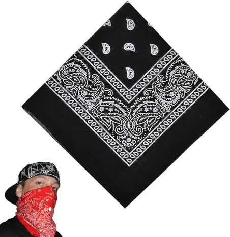 Bandana Herren Damen Unisex - Kopftuch, Halstuch, Tuch Bindetuch - Schwarz Mit Paisley Muster - Für Haar, Schal, Headwear (55 X 55 Cm)
