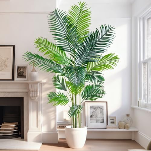 Erimda 6.6FT Artificial Areca Palm Tree-Lifelike Palm Plant,Faux Tropical Areca Floor Plant Tall Faux Silk Large Artificial Plants for Indoor Home Living Room Corner Decor（No Planter）