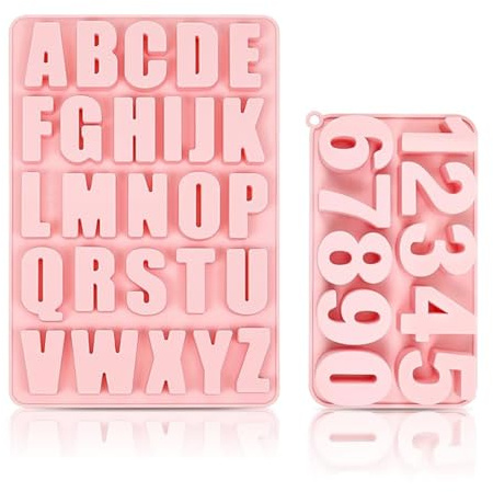 Silikonform Buchstaben, 2 Stück Silikonform Zahlen 0-9 A-Z Alphabet Silikonformen Gießformen Buchstaben und Zahlenbackform DIY Fondant Schokoladenform für Kuchen(Rosa)