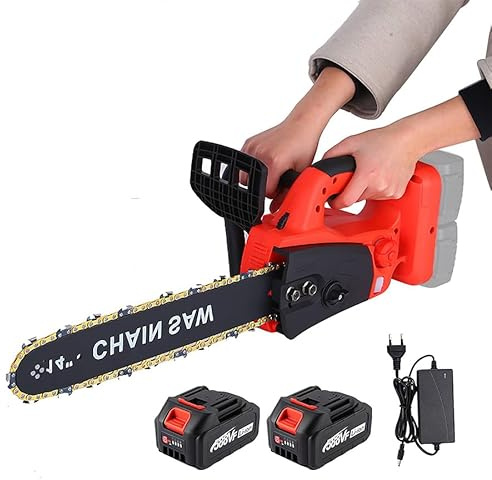 Tronçonneuse Électrique sans Fil 16 Pouces, 2 Batteries Rechargeable, Tronçonneuse sans Balais Améliorée,Adaptée à la Coupe du bois, l'élagage le Jardin