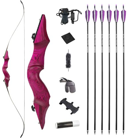 60 Inch Black Hunter Original Takedown Recurve Bow and Arrow Set 20-60lbs Traditional Wood Longbow RH&LH American Hunting Longbow for Outdoor Hunting Shooting (Purple Set/Right Handed, 35 Lbs)