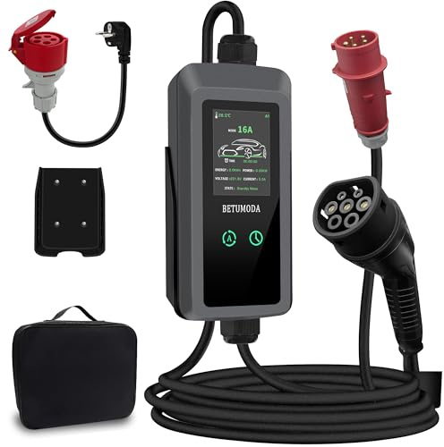 Wallbox mobile 11 kW [Trifase, 7 m, potenza di ricarica regolabile] CEE 8–16A a connettore Type 2, caricatore EV con potenza flessibile per auto elettriche come Tesla Model 3/Y, VW ID.3/4/5