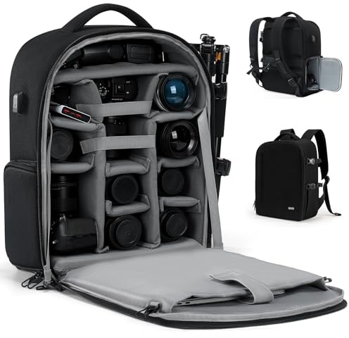 CADeN Kameratasche Extra Large Camera Bag Wasserabweisend Kamerarucksack | Leicht Zu Reinigen, Kompatibel mit Sony Nikon Canon eos r50. Kamera Rucksack für DSLR/SLR Kamera und Laptop, Schwarz. XL 2.0