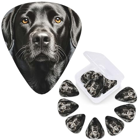 Gitarrenplektren, personalisierbar, 3 verschiedene Stärken, 4 Stück 0,46 mm, 4 Stück 0,71 mm, 4 Stück 0,96 mm schwarze Labrador-Gitarrenplektren, E-Gitarren, Bass-Plektren, Zubehör, 12 Stück