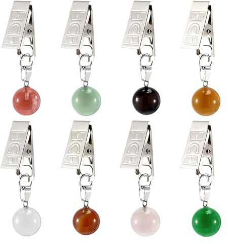 PH PandaHall 8 Colors Table Cloth Weights 8PCS Black Onyx Bead Heavy Duty Clips Ball Shape Marble Curtain Cover Hangers Table Cloth Stone Pendant with Metal Clips for Outdoor Picnic Tables Curtains