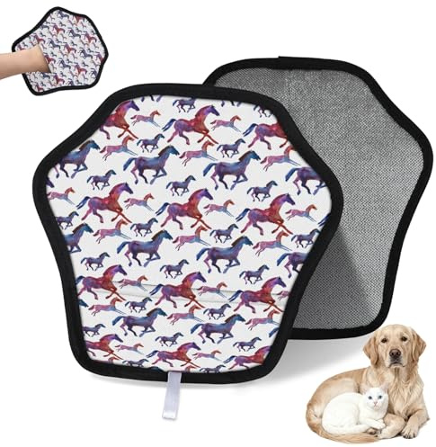 WowPrint Wasserfarben-Pferdehaarentfernungshandschuh für Katzen, Hunde, Pferde, wiederverwendbar, elektrostatische Tierhaar-Handschuhe, Bürstenwerkzeug für Couch, Kleidung, Teppich, Möbel, Autositz, 2