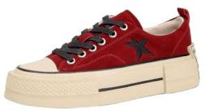 JCVBN - Zapatillas de lona con plataforma bordada con estrellas para mujer, tela esmerilada, suela gruesa, estilo retro, bloques de color, Red, 37.5 EU