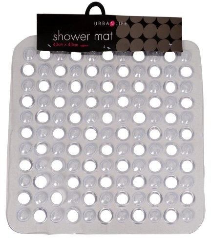 Square Non slip Deluxe Bath / Shower Mat, Durable PVC, Bubble Effect Anti Slip, 43cm x 43cm, Clear