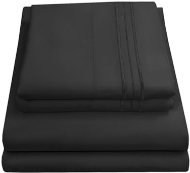 Sweet Home Collection Luxury Bedding Set with Flat, Fitted Sheet, 2 Pillow Cases, Microfiber, Black, King