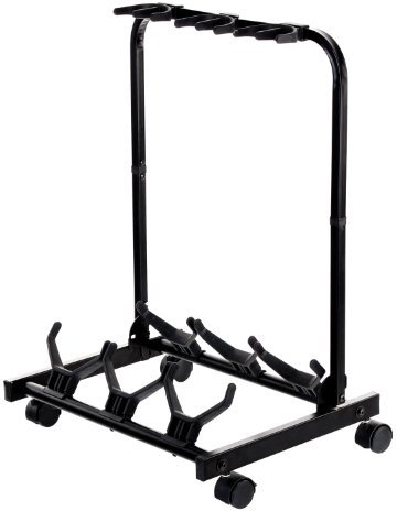 ROCKTILE Multistand 3-Fach Gitarrenständer - Mehrfach Gitarrenhalter für Klassik Gitarre, Akustik Gitarre, E-Gitarre, E-Bass - Gitarrenstativ klappbar mit Rollen - Saiteninstrumente Multi Stativ