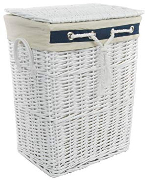 DVIer Wäschekorb, Weide weiß Motiv marine 32x24 H.46 39WRt-a