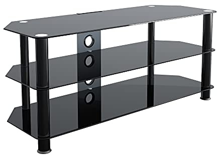 King Black Glass TV Stand for 20-55 Inch LCD/LED/Plasma Screens with Black Legs (with Cable Management) 114 cm