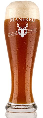 Weizenbierglas 0,5l mit Gravur - Weizenglas personalisiert als Geburtstagsgeschenk für Männer - Bier Geschenkidee zum Vatertag - Bierglas Männer Geschenke - Motiv Hirsch