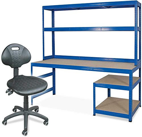 BRB Packtisch/Werkbank mit Regalaufsatz + Arbeitsdrehstuhl mit Rollen