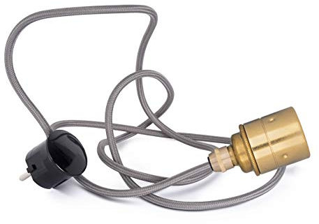 3m Textilkabel Pendellampe GRAU | Textilkabel mit Fassung & Schuko-Stecker | E27 Glattmantelfassung Messing