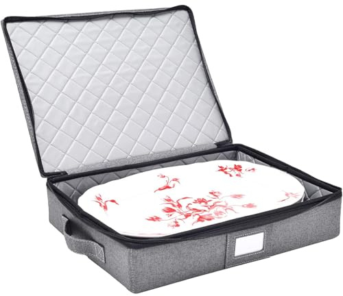 storageLAB China Storage Containers, Containers for Organizing, Hard Shell Case, Felt Plate Dividers, Moving Supplies, Storage Box, Wine, Dishes, Glasses Storage, Charger Plates Storage Containers