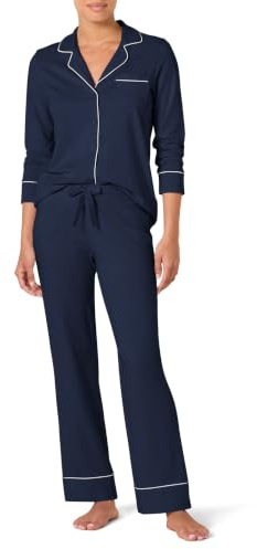 Amazon Essentials Ensemble pyjama en coton modal à manches longues et bas pleine longueur pour femme, bleu marine, taille M
