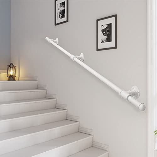 YDYFC Pipe de Tuyau de Fer forgé Main Courante pour l'intérieur extérieur, Sécurité Rail ferroviaire de Rail à la Main avec Porte-clés et vis en métal - Trousse de décoration de Maison Design Blanc