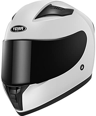 YEMA Motorcycle Street Bike Full Face DOT Helmet YM-832 with Removable Neck Scarf for Men and Women(White，Large)
