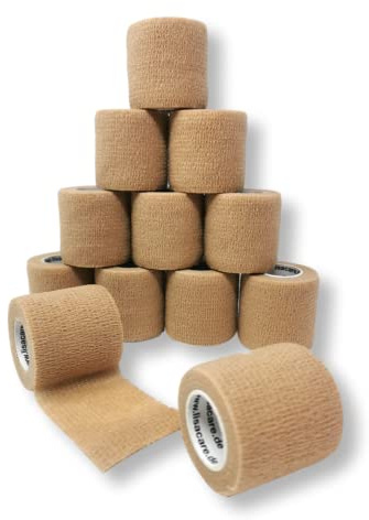 LisaCare selbsthaftende Bandage - Bandage selbsthaftend 12 Rollen 5cm breit | latexfrei - Verband Ellenbogen - Haftverband - Kohäsive Bandagen (Beige) - Die kohäsive Bandage von LisaCare ist wasser