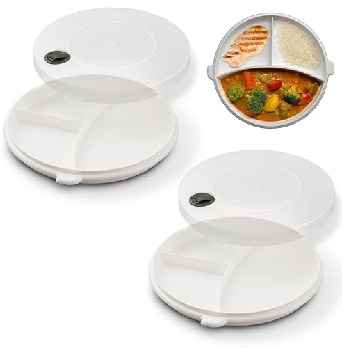 Hausfelder piatto per microonde 23,5 cm di diametro con coperchio, piatto con divisori, plastica, privo di BPA (2 pezzi ø23,5 cm)