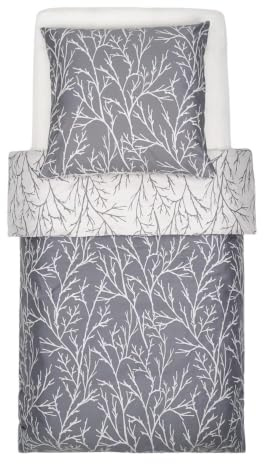Brielle Mako Satin Bettwäsche Set, Wendebettwäsche, 100% Baumwolle/Fadenzahl 220- seidig weich, luxuriös, mit Reißverschluss, Dunkelgrau-Hellgrau, 2 teilig, Deckenbezug 135x200cm, Kissenbezug 80x80cm