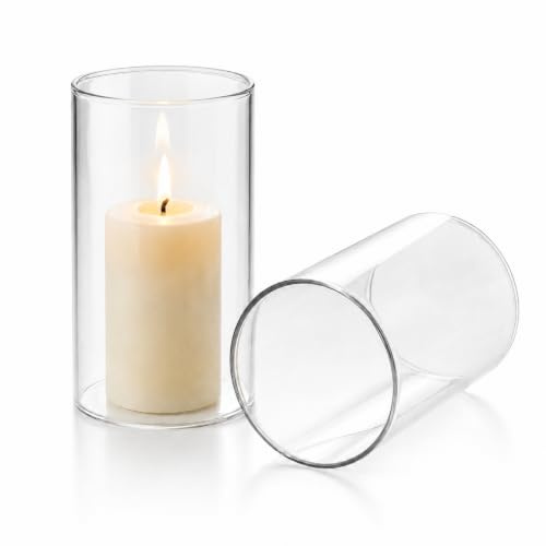 Cabilock 2 Stück Glaszylinder ohne Boden, Ø 9 x 15 cm, Windlicht für Kerzen | Klares Borosilikatglas, offene Zylinderform für Tischdeko, Hochzeit, Terrasse und Wohnbereich