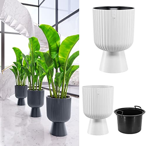 YULKA Großer und dekorativer Blumenübertopf mit herausnehmbaren Einsatz 2in1, 3D-Textur, Kelchform | Blumenkübel Blumentopf | für draußen und innen, frostbeständig | Farbe: weiß