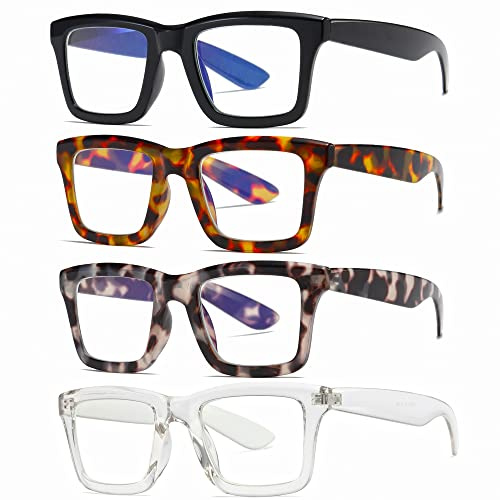 4 Pack Oprah Style Reading Glasses for Women Men Blue Light Blocking Computer Square Metal Spring Readers +2.0