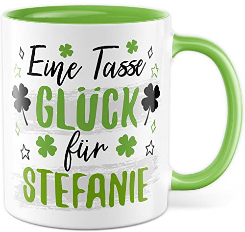 Glück Tasse Personalisierbar Geschenkidee Danke-Schön Kaffeetasse Geschenk für Freunde Kaffeebecher Wunschname Becher (Weiß & Grün)