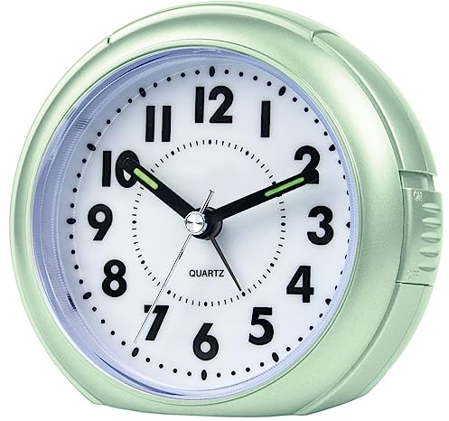 Atrium Wecker Analog Quarz ohne Ticken mit Licht und Snooze Mintgrün Metallic A240-13