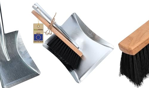 ToolSpace Spazzola con Paletta 36,5cm - Scopino in Legno 32 cm per Camino Carbone Sabbia e Brace - con Manico Lungo per Barbecue Polverelegno Cenere Giardinaggio e Pulizia - Scopa Piccola per Auto