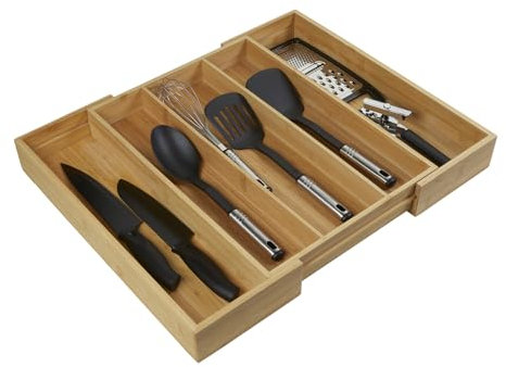 Orga-Box III BAMBUS Besteckeinsatz ausziehbar für Schubladenbreite von 40-60 cm für Nobilia Küchen ab August 2012 Holz-Besteckkasten mit 3-5 Fächer