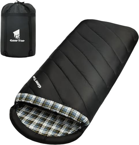 GEERTOP XXL Schlafsack 4 Jahreszeiten Flanell 220x100cm für Erwachsene Kompakte Tragbare für Camping Wandern Rucksacktouren Outdoor Indoor (Schwarz)