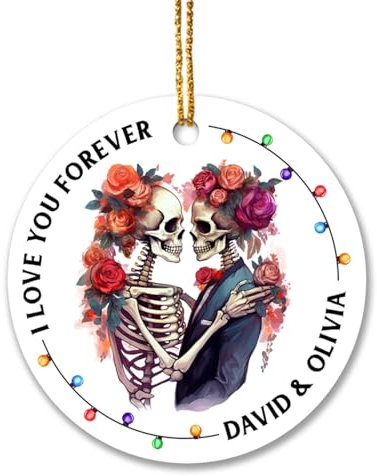 Christbaumschmuck Keramik Weihnachtsanhänger Anhänger Weihnachtsbaumschmuck Hängende Ornamente Weihnachtsdeko Personalisierte Paar-Skelett-Hochzeit 2023, I Love You Forever 2023, Individuelle