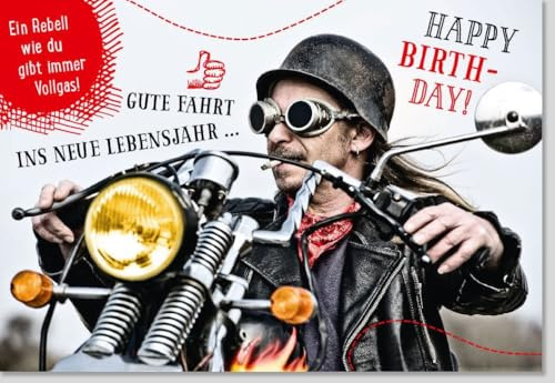 Gutsch Verlag Geburtstagskarte für Männer - Vintage Biker-Design mit Motorrad, Lederjacke & Helm, lustig und cool - mit Umschlag