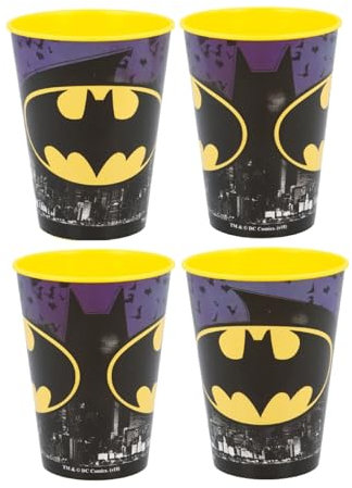 Golddunes 4pc Cups 260ml Cartoon Character Drinking Party Pack, Tumbler Re-Usable Plastic (Black/Yellow Batman)