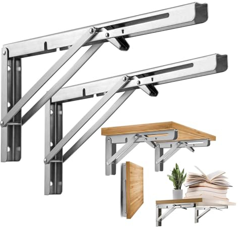 USYSGT 500 mm Équerre Pliante Étagère, 2 Pièces Support Console Etagere Pliable en Acier Inoxydable Equerre Charge Lourds Supports Murale pour Garage, Cuisine, Chambre, Table Etagere