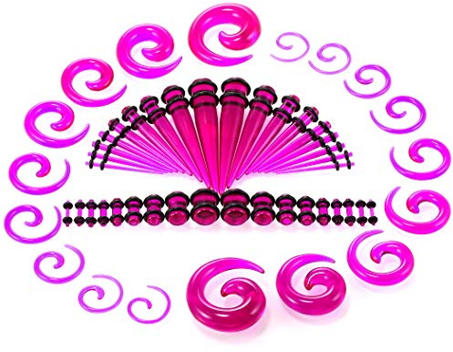 vogem 54/84 Stück Ohr Dehnstäbe Set 1-10mm/14G-00G Ohr Gauges Expander Set Acryl Tapers Plugs Ochse Hornform Acryl Spirale Tapers Body Piercing Schmuck für Frauen und Männer