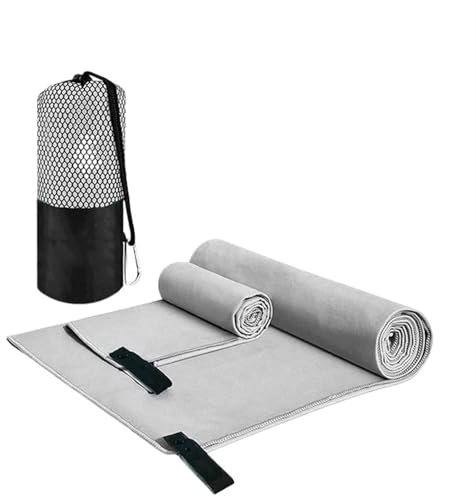 Sporthandtuch Schnelltrocknende Badehandtücher aus Mikrofaser for Herren, Outdoor, Camping, Wandern, Radfahren, tragbares Strandtuch for Damen, Laufsport, weiche Handtücher(Grey with bag,100x50cm)