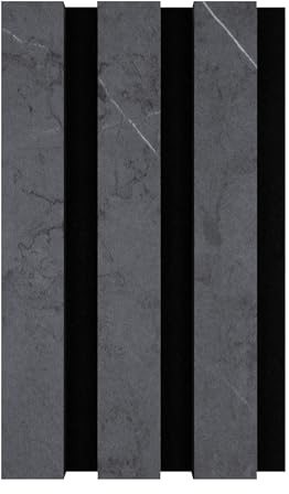 SPACELUXE Acoustic Slat 3D Wall Panel Decorative & Sound Absorbing Wooden Slatted Feature Pannelling Home Living Room Bedroom Interior Easy Installation Oak Natural 2400mm x 600mm (Grey Marble)
