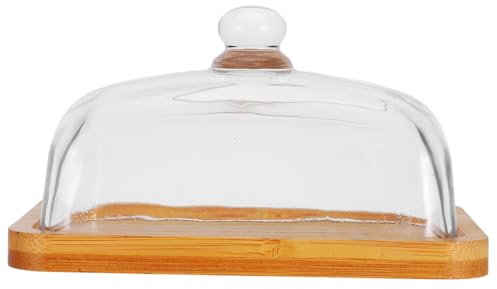 WATIIFUFU Rectangular Butter Dish Glass Dome Lid Cheese Tray for Countertop Displaying Cakes Snacks and Desserts