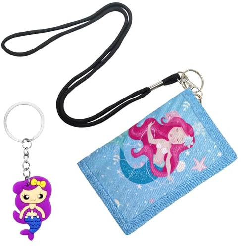 portafoglio bambino,portafoglio sirena per ragazze portafoglio per bambini con cordone moneta portafoglio per ragazze triplice con portachiavi sirena portafoglio ragazze regalo (Sirena)
