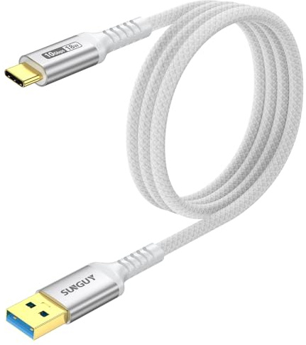 SUNGUY USB Tipo C a USB 3.1 Gen 2 Cable 10Gbps Cable de Datos y cable de Carga Rápida 3A Compatible con iPhone 17/16/15, Galaxy S21, SSD, Android Auto, Pixel 8-1m, Blanco, 1paquete