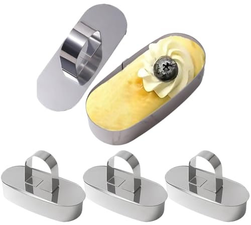 Cake Ring - Baking Rings, 4Pc's Mousse Ring Set with Pusher, Cake Ring Molds - Stainless Steel Baking Ring - Food Rings Non-Stick Baking Tools for Pastry, Dessert, Crumpets & Cheesecake