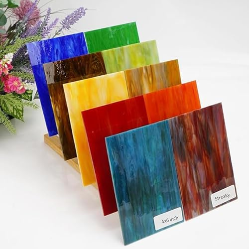 CHICSHIS 10er-Set Buntglasplatten, 4 x 6 Zoll, Opaleszierendes Streaky-Glas für Tiffany-Kunst, Mosaikarbeiten und DIY-Projekte, Gemischte Farben