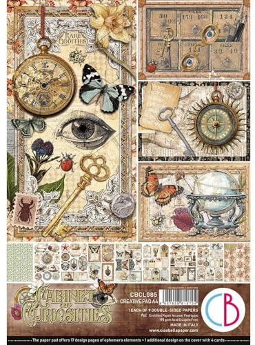 Ciao Bella Papier-Set Cabinet of Curiosities A4 9 Blatt Motivpapier für Scrapbooking Grußkarten Geschenkverpackungen DIY Projekte