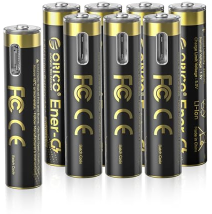 ORICO Ener-G - Batería de iones de litio AAA recargables con carga rápida de 1 hora, puerto tipo C, paquete de 8, 1.5 V 500 mWh y tiempos de recarga de hasta 1500 x, para mandos a distancia, juguetes